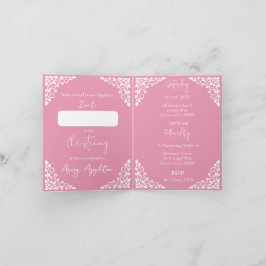 Tarjeta Festiva Invitation (write) Floral Cross Baptism Rose Pink