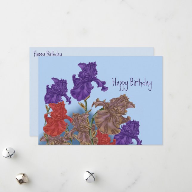 Tarjeta Festiva Iris florecientes. (Anverso/Reverso In Situ)