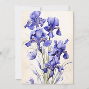 Tarjeta Festiva Iris Púrpura En Acuarelas