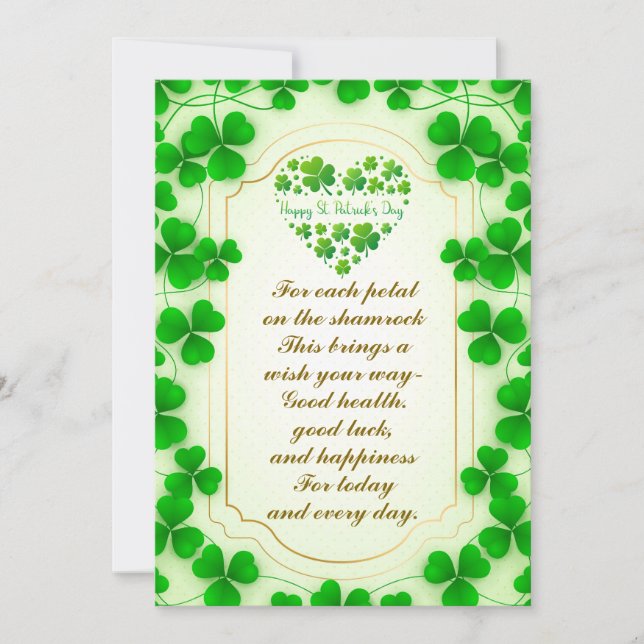 Tarjeta Festiva Irish blessings and shamrocks are symbols of luck (Anverso)