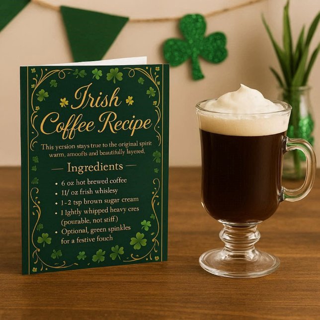 Tarjeta Festiva Irish Coffee Recipe Holiday Greeting Card (mockup  see actual card for design details )