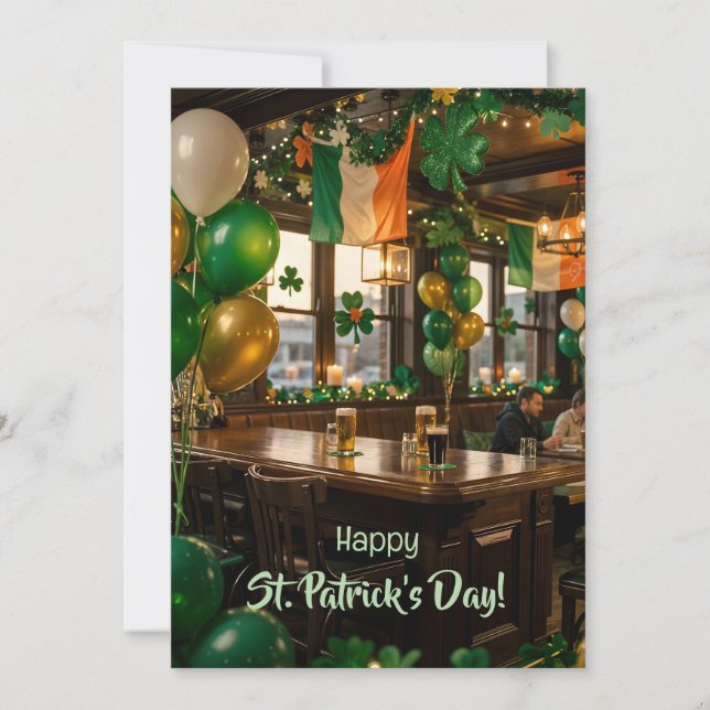 Tarjeta Festiva Irish pub ready for St. Patrick's Day party, green (Anverso)