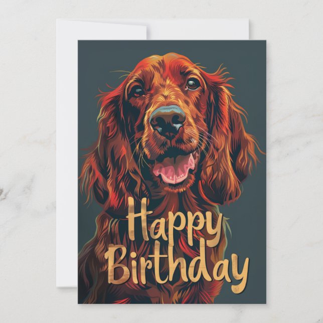 Tarjeta Festiva Irish Setter Feliz cumpleaños (Anverso)