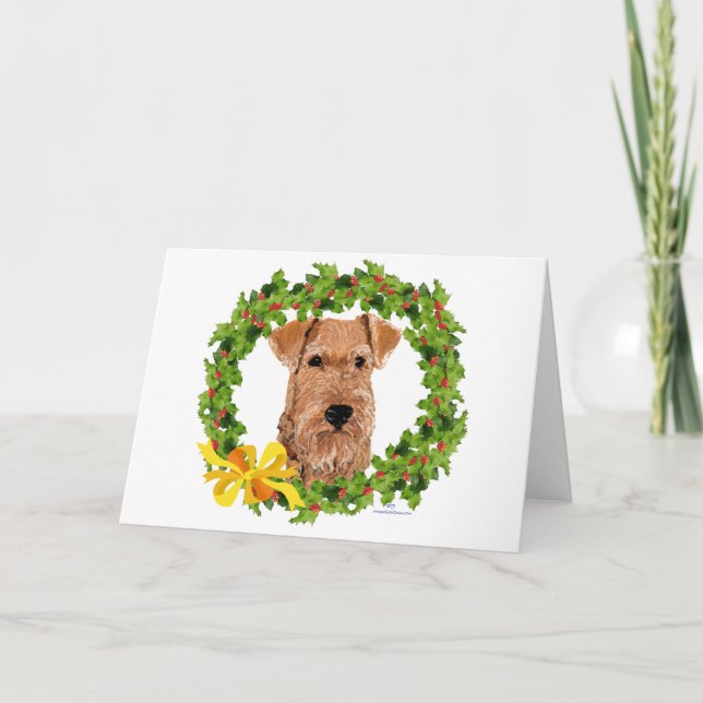 Tarjeta Festiva Irish Terrier Holly Wreath (Anverso)
