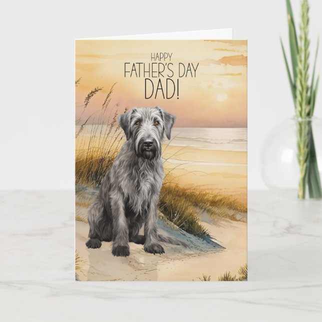 Tarjeta Festiva Irish Wolfhound Dog Sunset Beach Father's Day (Anverso)