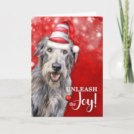 Tarjeta Festiva Irish Wolfhound Dog Unleash the Joy Christmas