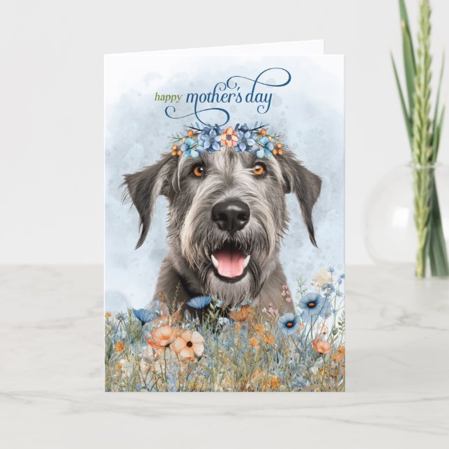 Tarjeta Festiva Irish Wolfhound Dog Wildflowers Mother's Day (Anverso)