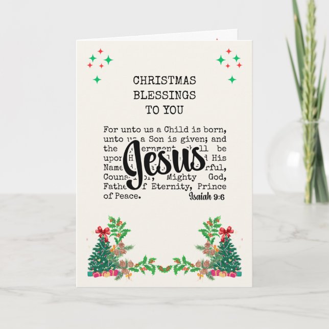 Tarjeta Festiva ISAIAH 9:6 Para Los Navidades Cristianos Jesús De  (Anverso)