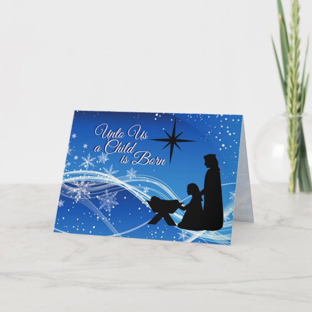 Tarjeta Festiva Isaiah 9:6 "Unto us a Child" Navidades Natividad (Anverso)