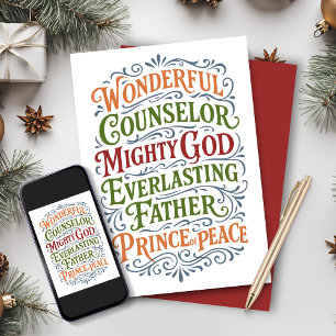 Tarjeta Festiva Isaías 9 Navidades coloridos Biblia Verse