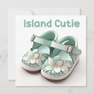 Tarjeta Festiva Island Cutie Baby Girl Mint Hawaiian Shoes Blank
