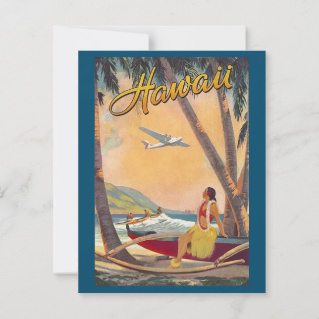Tarjeta Festiva Islas Hawaianas Vintage Viajes Aloha Pacífico (Anverso)