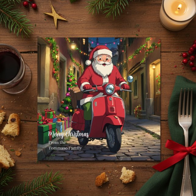 Tarjeta Festiva Italy Rome Santa Claus Vespa Christmas  (Subido por el creador)