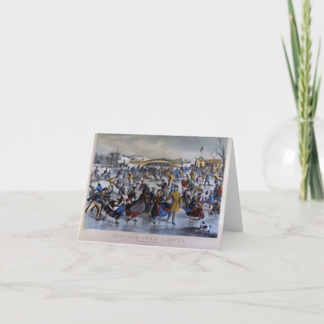 Tarjeta Festiva Ives Patinando Los Notecnológicos De La Pond (Anverso)