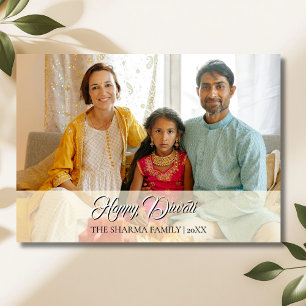 Tarjeta Festiva Ivory Light Elegante Foto Feliz Diwali
