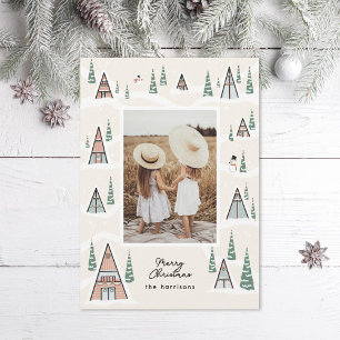 Tarjeta Festiva Ivory Snowy A-Frames Winter Cabin Photo