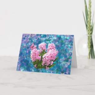 Tarjeta Festiva Jacintos rosados en el mosaico azul Pascua