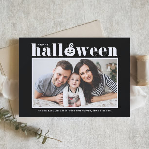 Tarjeta Festiva Jack-o'-lantern Black Photo Happy Halloween