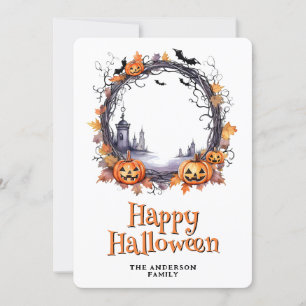 Tarjeta Festiva Jack O’Lanterns fantasea a los murciélagos feliz H