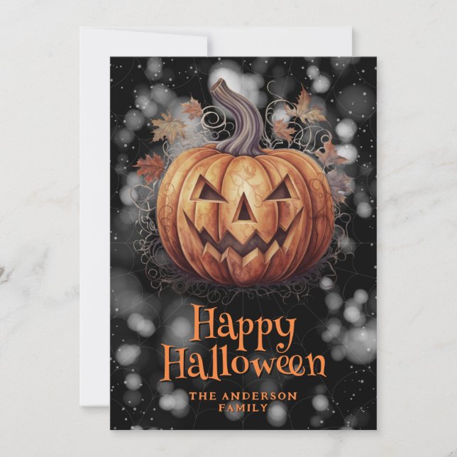 Tarjeta Festiva Jack O'Lantern Spooky Happy Halloween Card (Anverso)