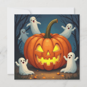 Tarjeta Festiva Jack O'Lantern y fantasma de Halloween