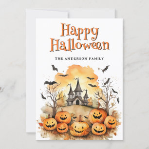 Tarjeta Festiva Jack O'Lanterns Bats Ghost Halloween