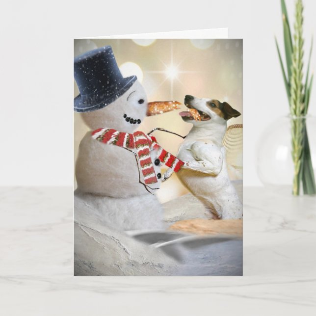 Tarjeta Festiva Jack Russell come la nariz de Snowman (Anverso)