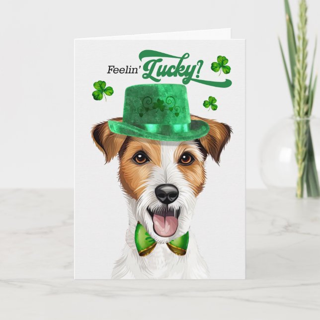 Tarjeta Festiva Jack Russell Dog Feelin' Lucky St Patrick's Day (Anverso)