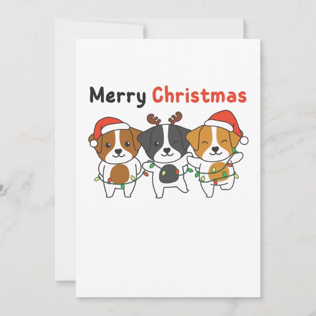Tarjeta Festiva Jack Russell Merry Christmas Cute Dogs (Anverso)