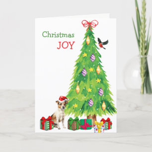 Tarjeta Festiva Jack Russell Terrier Dog, Bird and Christmas Tree