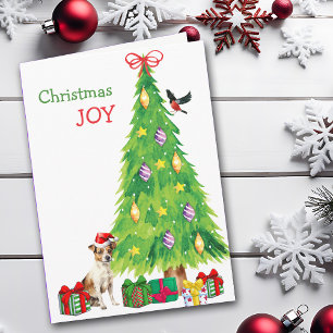 Tarjeta Festiva Jack Russell Terrier Dog, Bird and Christmas Tree