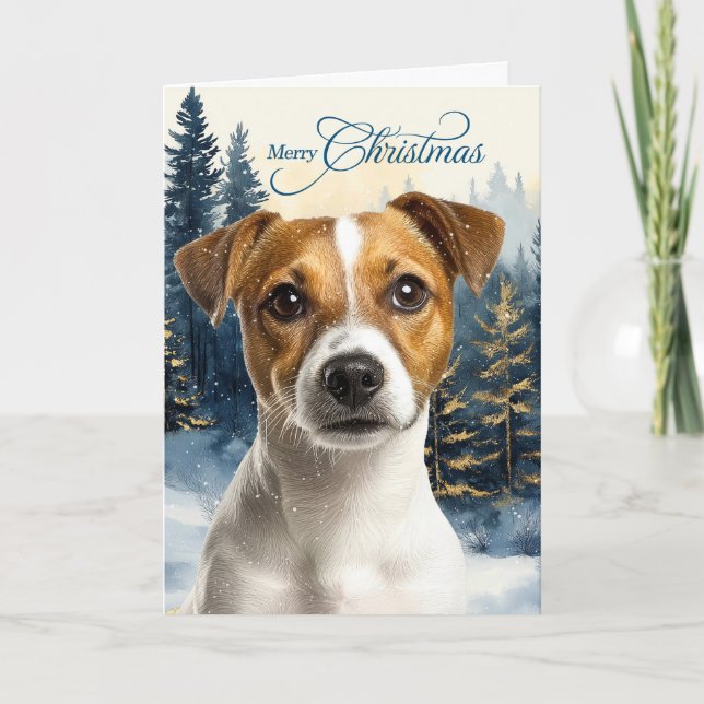 Tarjeta Festiva Jack Russell Terrier Dog Pine Forest Christmas (Anverso)