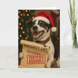 Tarjeta Festiva Jack Russell Terrier Naughty List Christmas card