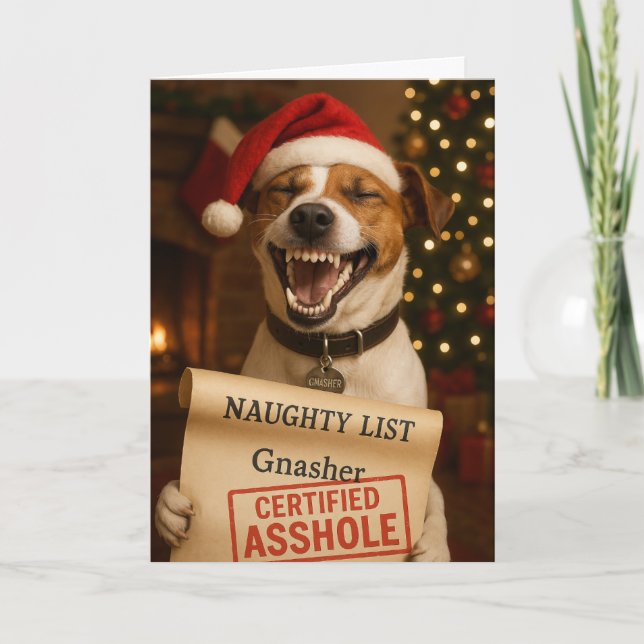 Tarjeta Festiva Jack Russell Terrier Naughty List Christmas card (Anverso)