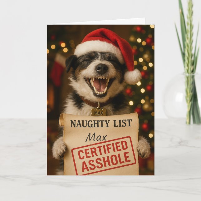 Tarjeta Festiva Jack Russell Terrier Naughty List Christmas card (Anverso)