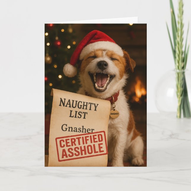 Tarjeta Festiva Jack Russell Terrier Naughty List Christmas card (Anverso)