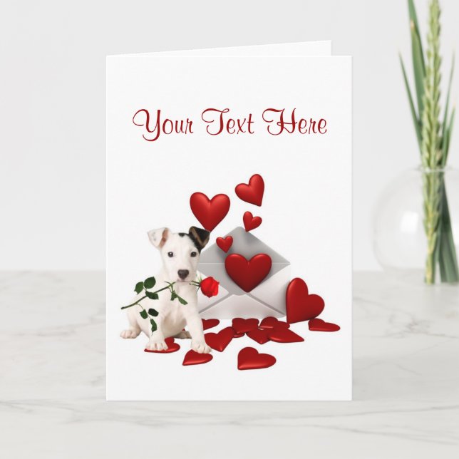 Tarjeta Festiva Jack Russell Terrier Red Rose Valentine Diseño (Anverso)
