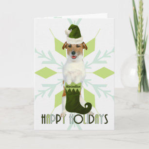 Tarjeta Festiva Jack Russell Terrier Santa Dog Navidades verdes