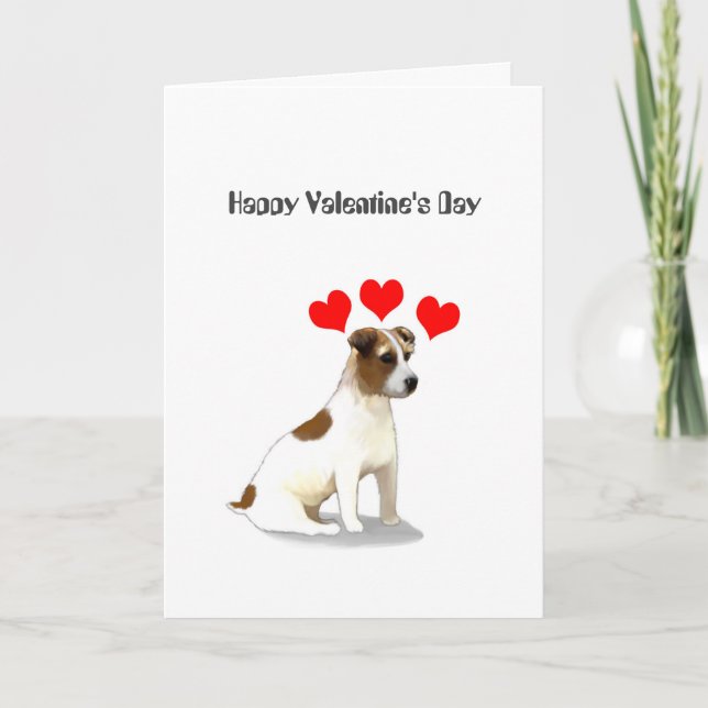 Tarjeta Festiva Jack Russell Terrier y Hearts Valentine (Anverso)
