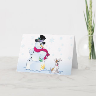 Tarjeta Festiva Jack Russell Terrier y muñeco de nieve
