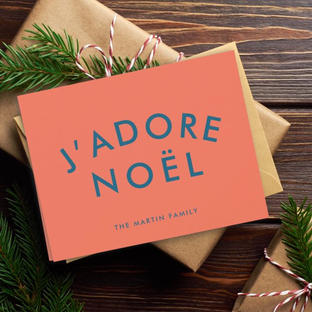 Tarjeta Festiva J'adore Noel | Navidades de amor modernos rojo y n (Subido por el creador)