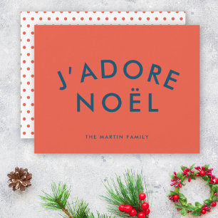 Tarjeta Festiva J'adore Noel   Navidades de amor modernos rojo y n