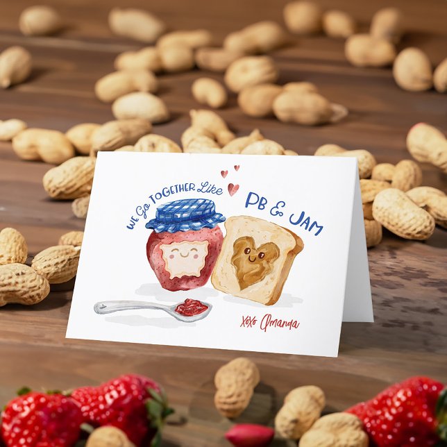 Tarjeta Festiva Jam & Peanut Butter Cute Valentine (We Go Together Jam & Peanut Butter Cute Valentine Holiday Card)