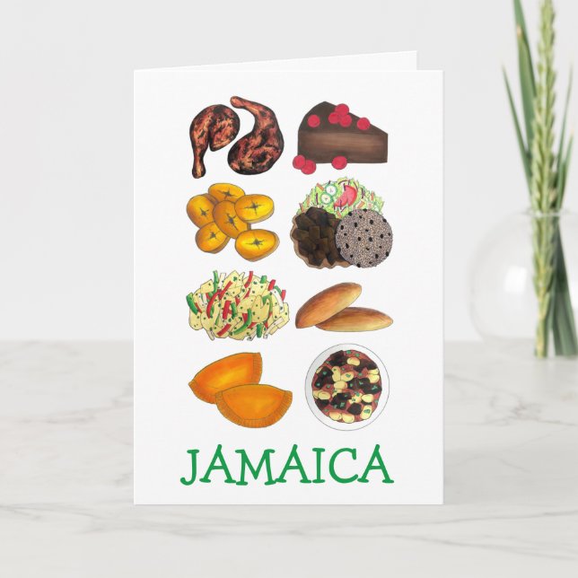 Tarjeta Festiva JAMAICA Jamaican Foods Caribbean Island Cuisine (Anverso)