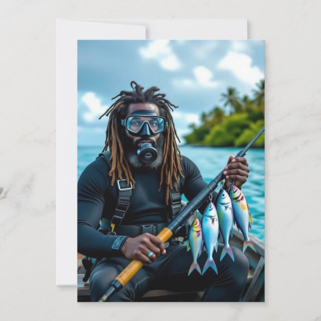 Tarjeta Festiva Jamaican spear fisherman (Anverso)