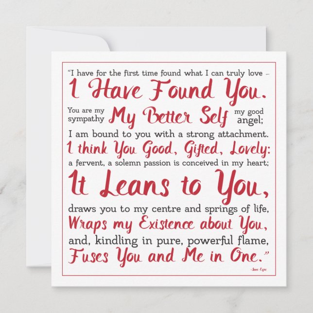 Tarjeta Festiva Jane Eyre Red and White Better Self Quotation (Anverso)