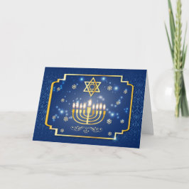 Tarjeta Festiva Jánuca decorativo azul y de oro