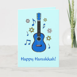 Tarjeta Festiva Jánuca feliz con el Ukulele y las estrellas