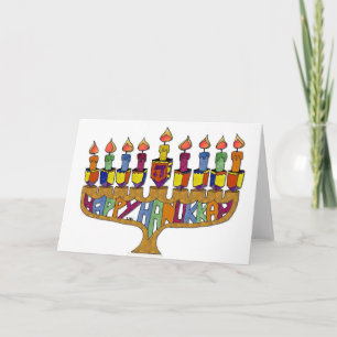 Tarjeta Festiva Jánuca feliz Dreidels Menorah