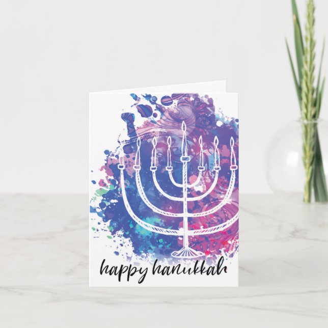 Tarjeta Festiva Jánuca feliz, Menorah, moderno Arte-Inspirado (Anverso)